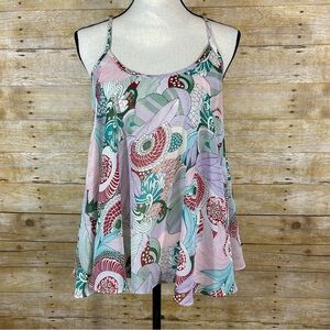 Millau Floral Tank Top Size S Boho Flowy Strappy Racerback Cami Semi Sheer